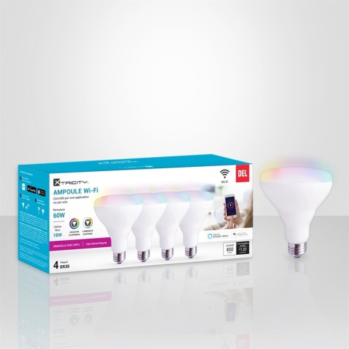 Xtricity 1-50075 LED Wi-Fi BR30 10W 120V RGB Colors 2700K-6500K Tunable Dim 4Pk White