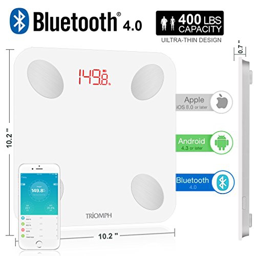 Black USB Charging Body Fat Scale with IOS and Android App Digital Bathroom Scale for Weight Body Fat Bone Mass and Visceral Fat BMI Water Triomph Rechargeable Smart Bluetooth Scale Muscle BMR