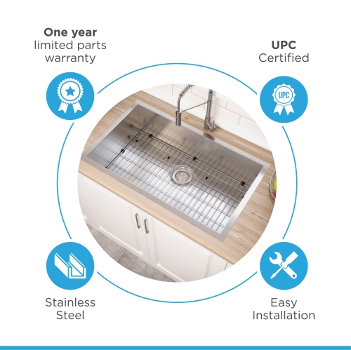 Blue Ocean 32" 16 Gauge Stainless Steel Undermount Kitchen Sink with FREE Grid and Strainer
