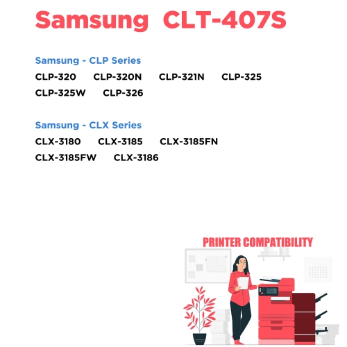 Printer Pro™ Samsung 407/CLT-407/CLT-M407S Compatible Magenta Toner Cartridge-Samsung Printer CLX-3185/CLP-320 325