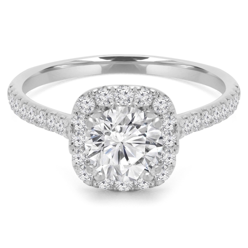 Bague de fiançailles halo en or blanc 14K ct à diamants ronds de 1 ct avec détails - taille 4 à 9