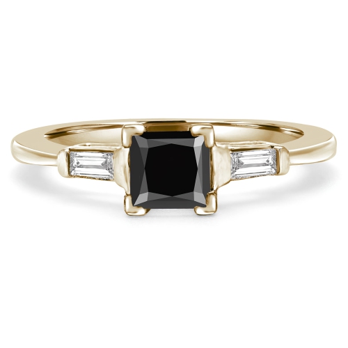 Bague de fiançailles en or jaune 14K ct à trois pierres avec diamants noirs taille princesse 1 1/2 ct - taille 4 à 9