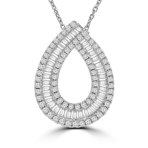 Collier à pendentif fantaisie trois rangs diamants baguette totalisant 1 1/7 ct en or blanc 18K ct