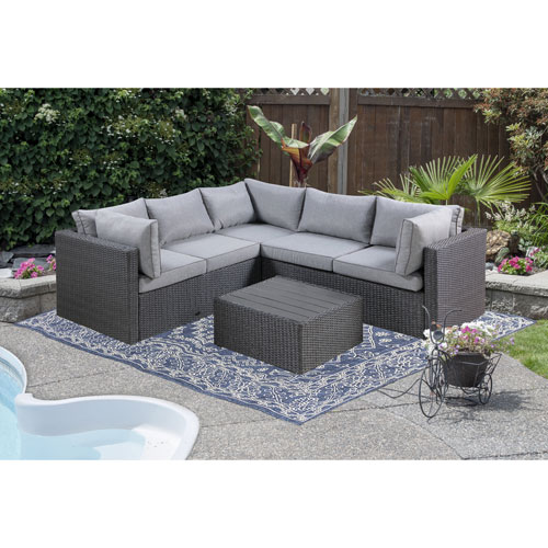 Veranda 3-Piece Patio Sectional - Grey Brown Wicker/Beige Cushions