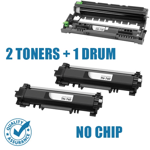 PRINTER PRO  2 Toners & Drum -Brother Tn760 & Dr730 (No Chip)-Brother Printer Mfc-L2710/l2730/hl-L2390/l2370
