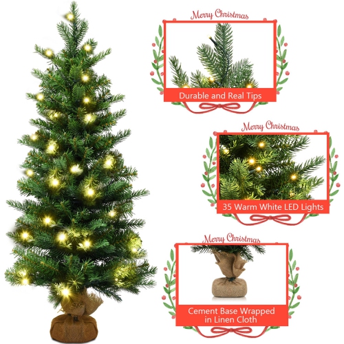Costway 3Ft Pre-Lit Spruce Tabletop Christmas Tree Battery Operated w/Lights & Timer