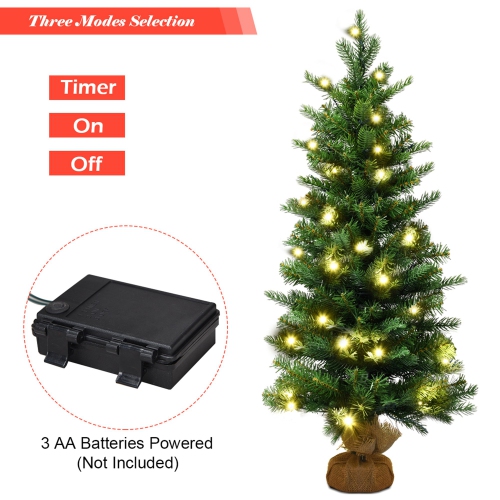 Costway 3Ft Pre-Lit Spruce Tabletop Christmas Tree Battery Operated w/Lights & Timer