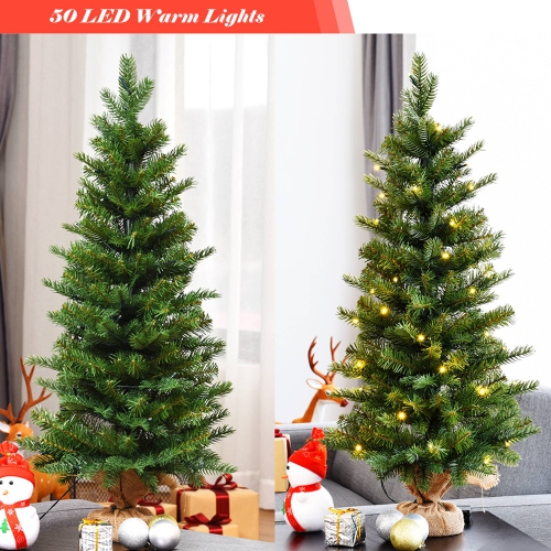 Costway 3Ft Pre-Lit Spruce Tabletop Christmas Tree Battery Operated w/Lights & Timer