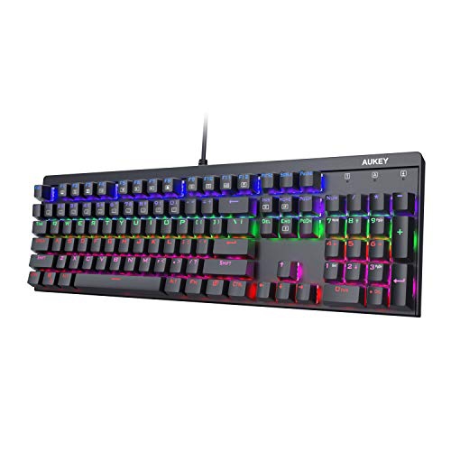 AUKEY  Mechanical Keyboard, 104-Key Led-Backlit USB Wired Gaming Keyboard With Clicky Switches, Water Resistant In Blue