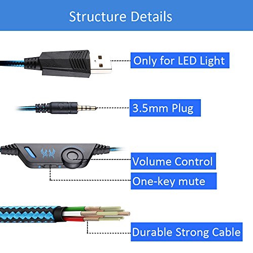 Casque de jeu de Mengshen pour PS4/Xbox One/Xbox One S/PC/Mac/portable/téléphone cellulaire - Casque de jeu avec microphone, voyant DEL,
