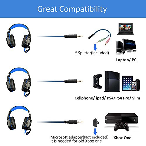 Casque de jeu de Mengshen pour PS4/Xbox One/Xbox One S/PC/Mac/portable/téléphone cellulaire - Casque de jeu avec microphone, voyant DEL,
