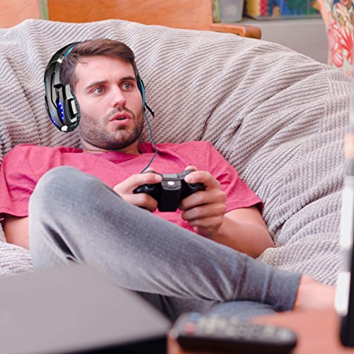 Casque de jeu de Mengshen pour PS4/Xbox One/Xbox One S/PC/Mac/portable/téléphone cellulaire - Casque de jeu avec microphone, voyant DEL,