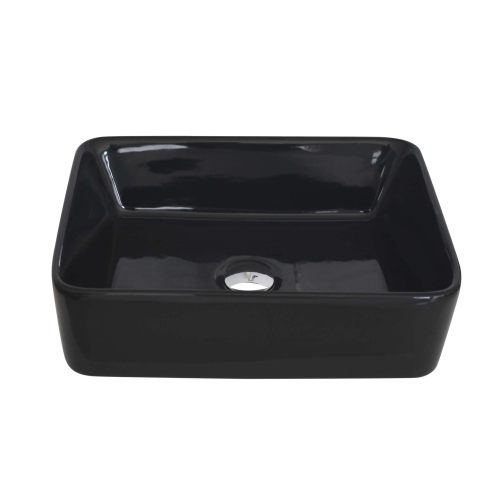 STYLISH Porcelain Rectangular Vessel Bathroom Sink Glossy Black P-223N