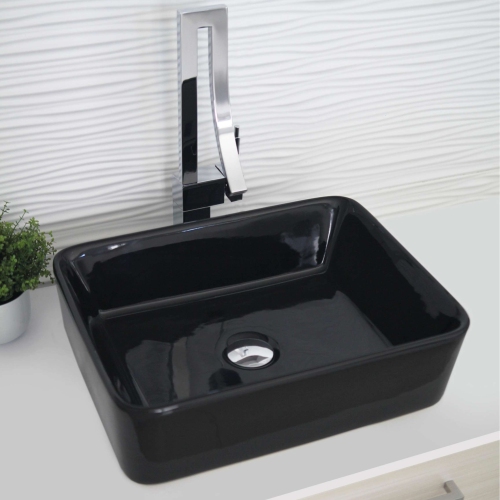 STYLISH Porcelain Rectangular Vessel Bathroom Sink Glossy Black P-223N