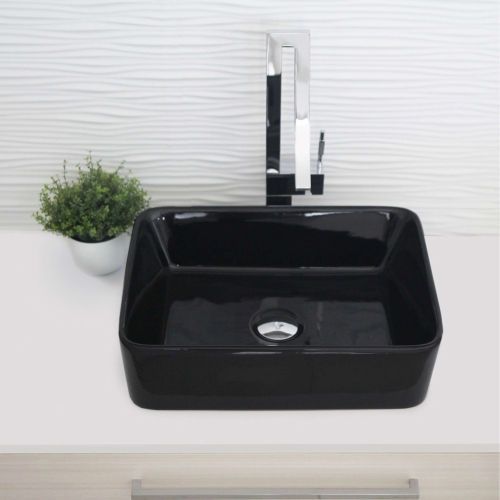 STYLISH Porcelain Rectangular Vessel Bathroom Sink Glossy Black P-223N