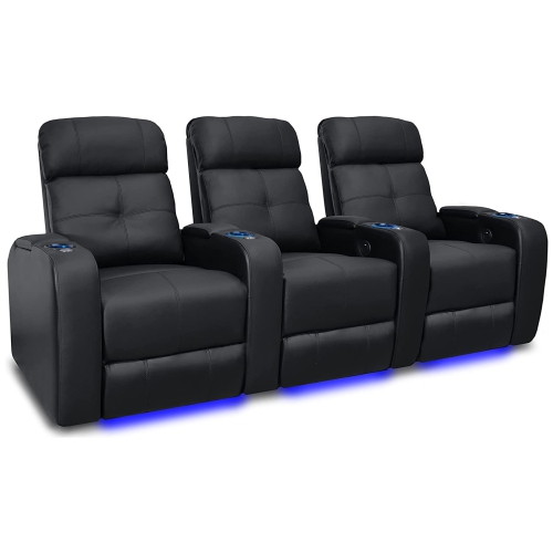 VALENCIA SEATING Verona Home Theater Seating | Premium Top Grain Italian 9000 Leather, Power Recliner, Power Headrest, Led Lighting (Row Of 3, Black) I am recommending them to my friends and my grown-up kids that have their own homes