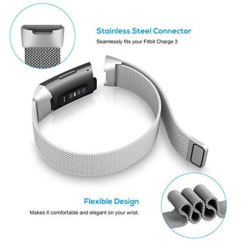 Fitbit Charge 3 Bands Replacement for Fitbit Charge 3 Accessory Band Adjustable Metal Bracelet Strap