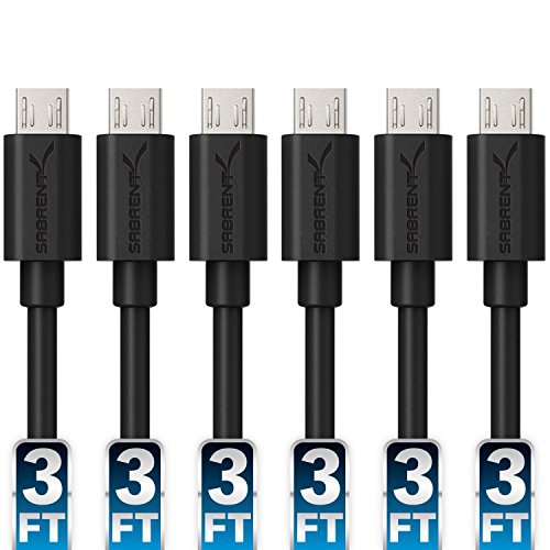 Sabrent [6-Pack] 22AWG Premium 3ft Micro USB Cables High Speed USB 2.0 A Male to Micro B Sync and Charge Cables [Black]
