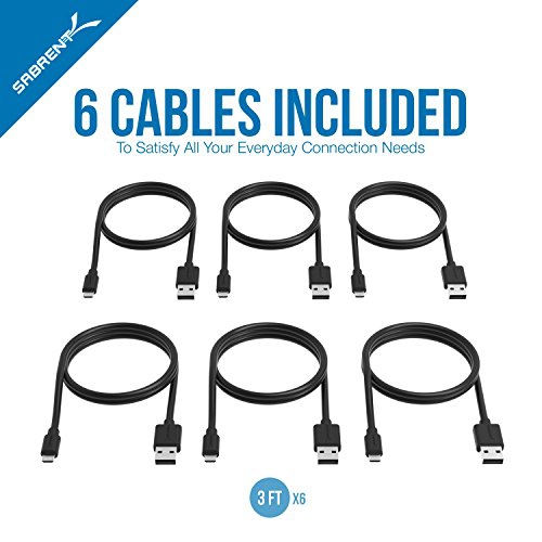 Sabrent [6-Pack] 22AWG Premium 3ft Micro USB Cables High Speed USB 2.0 A Male to Micro B Sync and Charge Cables [Black]