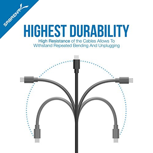 Sabrent [6-Pack] 22AWG Premium 3ft Micro USB Cables High Speed USB 2.0 A Male to Micro B Sync and Charge Cables [Black]