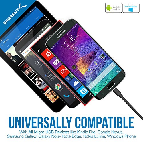 Sabrent [6-Pack] 22AWG Premium 3ft Micro USB Cables High Speed USB 2.0 A Male to Micro B Sync and Charge Cables [Black]