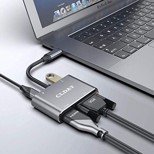 Adaptateur USB C vers HDMI 4K VGA; Concentrateur USB 4-en-1; port de chargement USB 3.0 OTG; port PD compatible avec les MacBook Pro/Dell