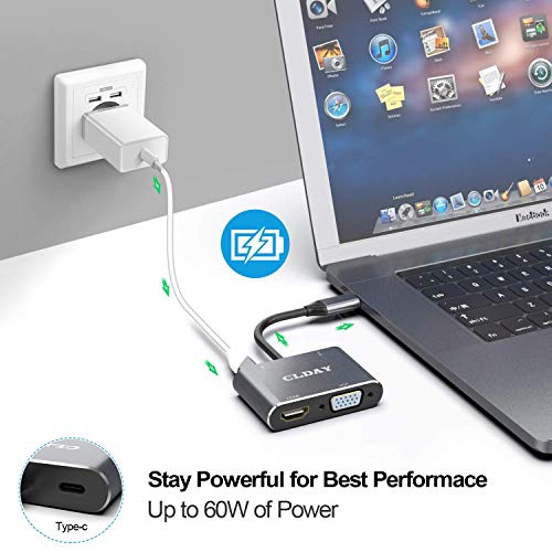 Adaptateur USB C vers HDMI 4K VGA; Concentrateur USB 4-en-1; port de chargement USB 3.0 OTG; port PD compatible avec les MacBook Pro/Dell