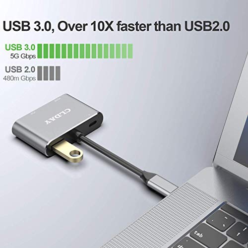 Adaptateur USB C vers HDMI 4K VGA; Concentrateur USB 4-en-1; port de chargement USB 3.0 OTG; port PD compatible avec les MacBook Pro/Dell