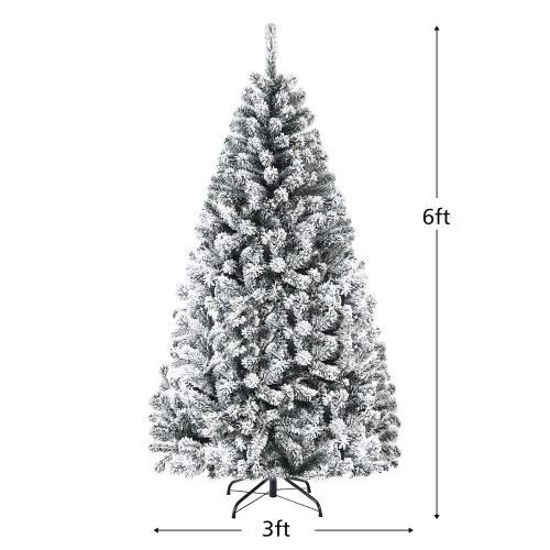 Costway 6ft Premium Snow Flocked Hinged Artificial Christmas Tree Unlit w/ Metal Stand