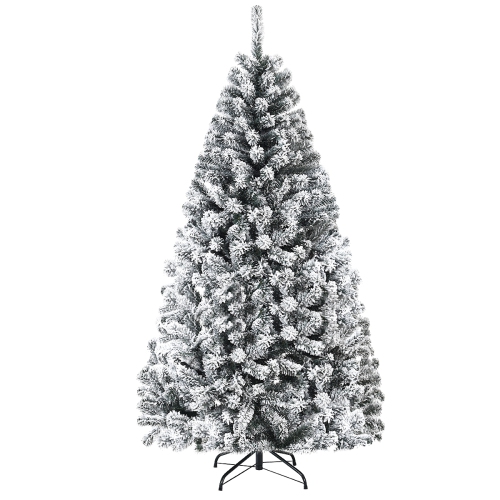 Costway 6ft Premium Snow Flocked Hinged Artificial Christmas Tree Unlit w/ Metal Stand