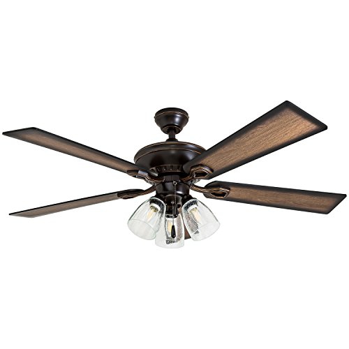 PROMINENCE HOME  40278-01 Glenmont Rustic Ceiling Fan With Barnwood Blades, Led Edison Bulbs, 3 Seeded Glass Fixtures, 52 Great features!!