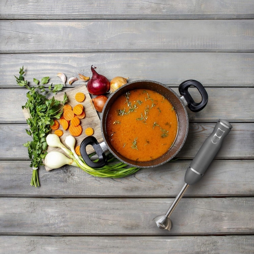 Chefman Immersion Stick Blender with 300W Motor, 2-Speed Control, Stainless Steel Blades and Soft Touch Grip One Hand Mixer, Silver