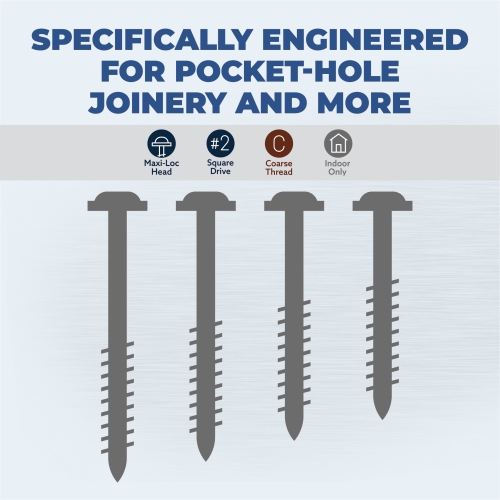 Kreg SML-C125-250 Zinc Pocket Screws, 1 1/4 Inch #8 Coarse Thread, Maxi-Loc Head