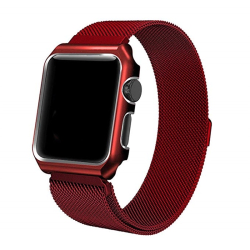 Magnetic Metal Mesh Replacement Band Strap for Apple Watch iWatch Series 1 to 7 SE, 38mm 40mm 41mm, Red