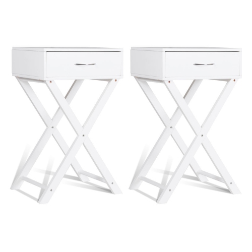 COSTWAY  2 PCs Nightstand X-Shape Drawer Accent Side End Table Modern Home Furniture In White