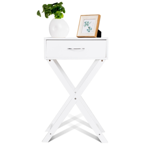 Table de Chevet Scandinave avec 1 Tiroir Table de Nuit avec Pieds de Table en Forme de X Table d'Appoint Table Basse Meuble de Rangement pour Accueil