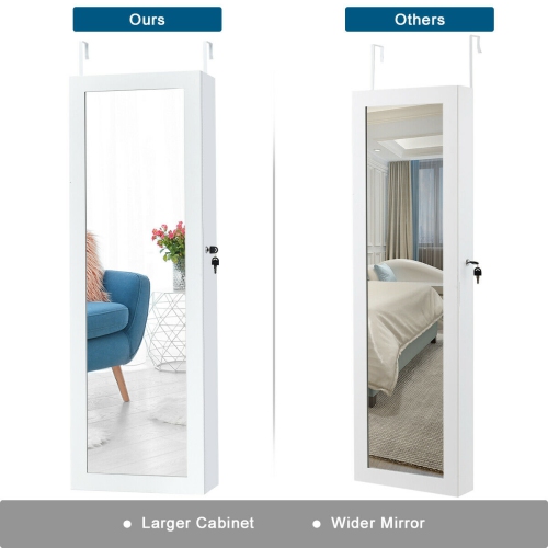 Costway Door Mounted Mirrored Jewelry Cabinet Armoire Organizer Lockable w/ 2 Drawers