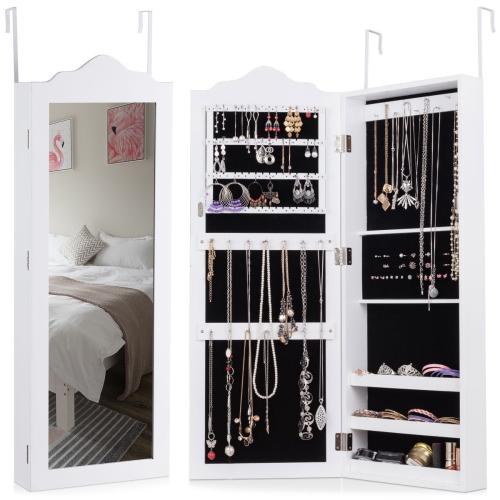 Costway Wall Mounted Mirrored Jewelry, Wall Mounted Mirror Jewelry Armoire