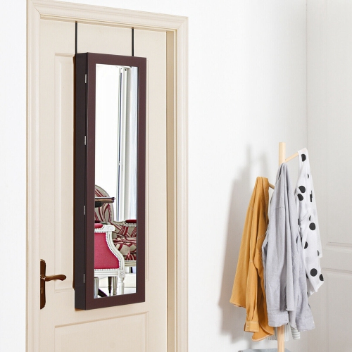 Costway Lockable Wall Door Mounted Mirror Jewelry Cabinet Armoire Organizer w/LED Lights