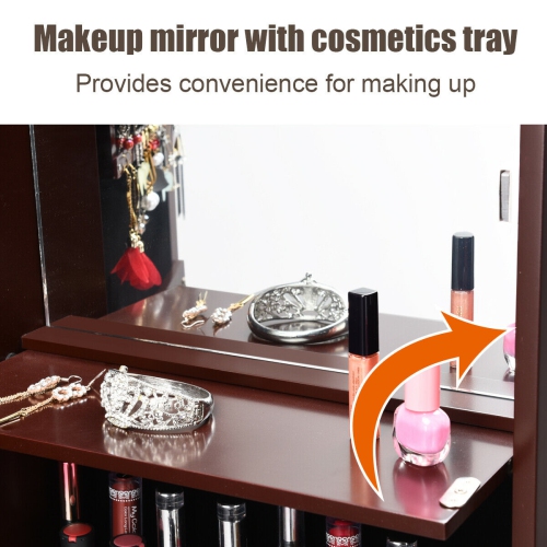 Costway Lockable Wall Door Mounted Mirror Jewelry Cabinet Armoire Organizer w/LED Lights