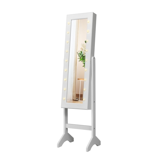 Costway Mirrored Jewelry Cabinet Armoire Organizer Free Standing w/ 18 LED lights White