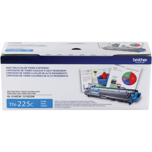 Brother TN225C Cyan High-Yield Original Toner Cartridge, For HL3140, HL3180, MFC9130, MFC9340