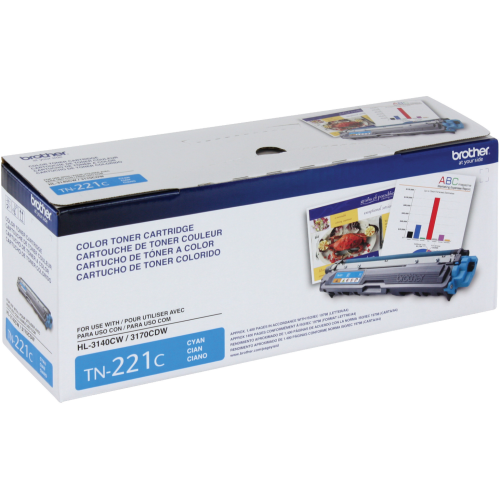 Brother TN221C Cyan Original Toner Cartridge, For HL3140, HL3180, MFC9130, MFC9340