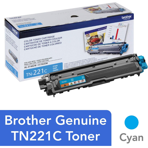 Brother TN221C Cyan Original Toner Cartridge, For HL3140, HL3180, MFC9130, MFC9340