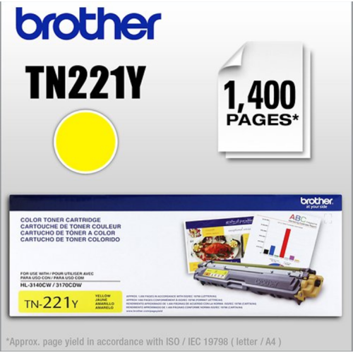 Brother TN221Y Yellow Original Toner Cartridge, For HL3140, HL3180, MFC9130, MFC9340