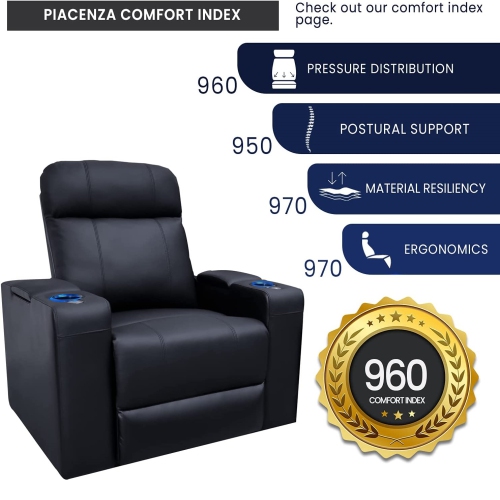 Valencia Piacenza Home Theater Seating | Premium Top Grain Nappa 9000 Leather, Power Recliner, Power Headrest, LED Lighting