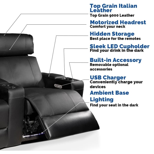 Valencia Piacenza Premium Top Grain Leather Power Reclining Sofa with LED Lighting