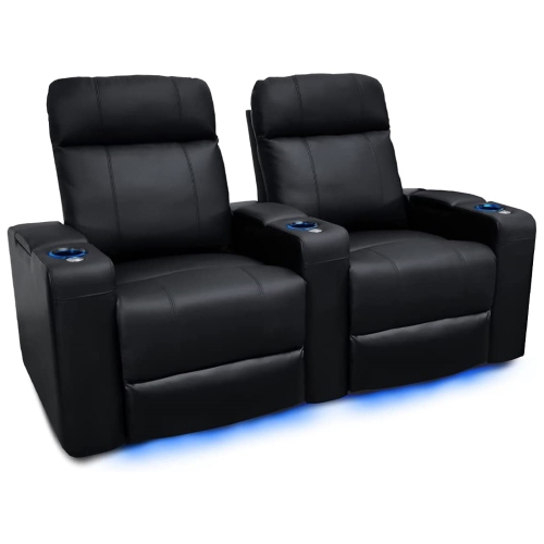 VALENCIA SEATING Piacenza Home Theater Seating | Premium Top Grain Nappa 9000 Leather, Power Recliner, Power Headrest, Led Lighting (Row Of 2, Black) The leather is quite soft and smooth