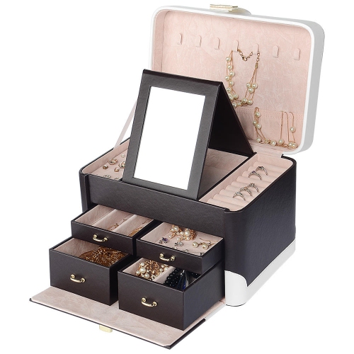 Multi-Layer Jewelry Box Large Leather Jewelry Storage Organizer with Handle - SortWise