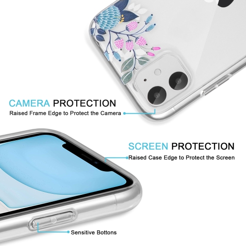 navor Clear Case Cute Flower Design Compatible with iPhone 11 6.1 inch Soft & Flexible TPU Slim Shockproof Transparent [Clear]